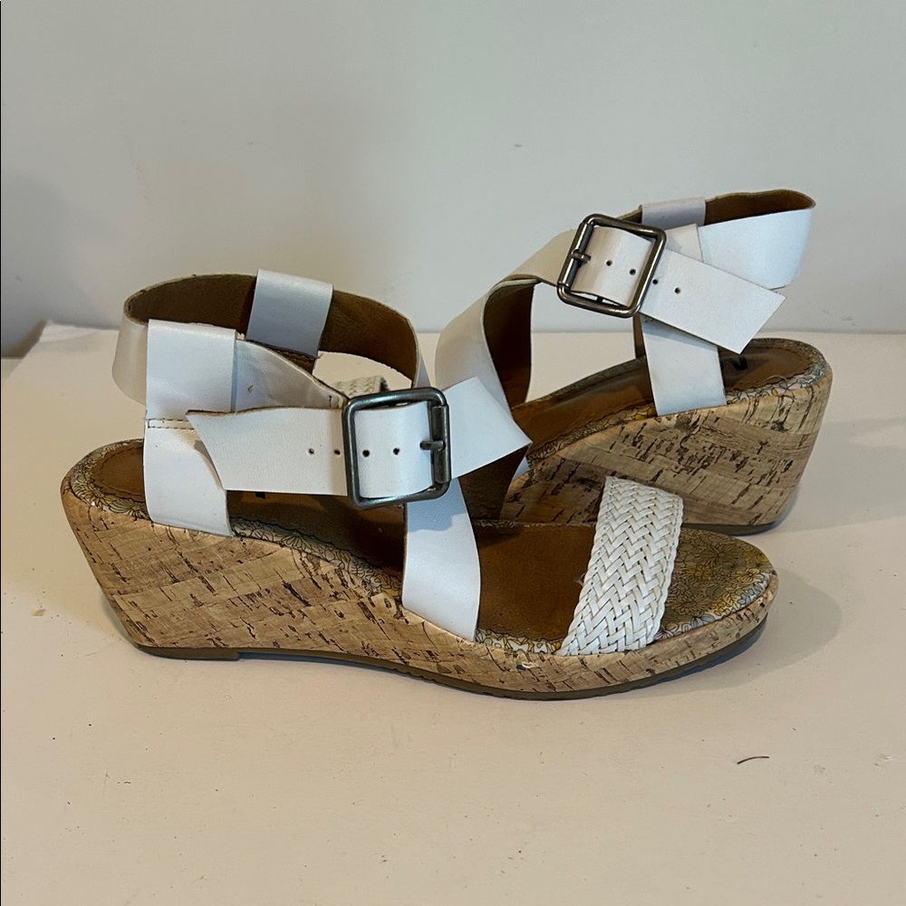 Kids White Strappy Wedge Sandals